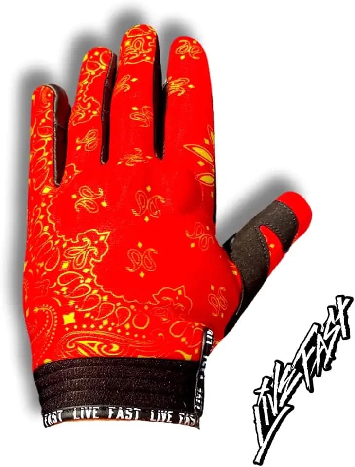 Red and Yellow Paisley Motorcycle Gloves