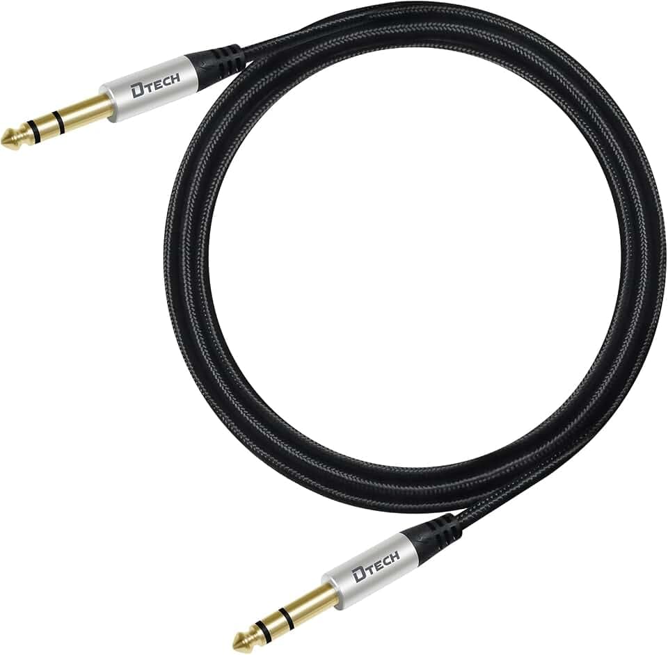 DTECH 5ft Electric Guitar Cable TRS 1/4 Instrument Cord Aux Balanced Stereo Jack Quarter Inch 6.35mm for DJ Speakers Amplifier Bass AMP Studio Audio Monitor Mixer