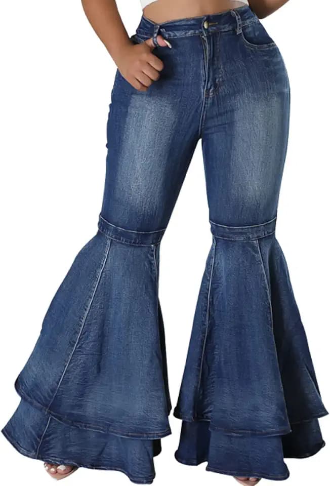 SeNight Women's Ripped High Waist Flared Jeans with Raw Hem