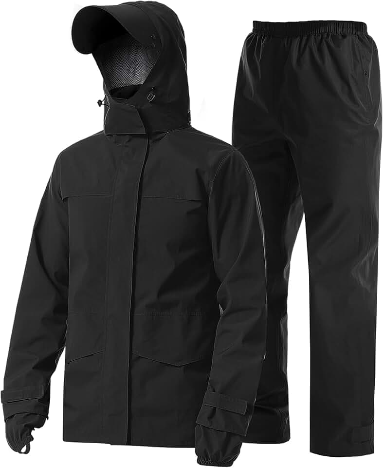 Coutyuyi Herren Regenanzug Wasserdichte Atmungsaktiver Leichter Regenmantel | Regenjacke und hose, Doppelvisier-Maske, 6 Lüftungslöcher, Netzfutter, Klett-Manschetten, für Freizeit, Golf, Wandern, Rad