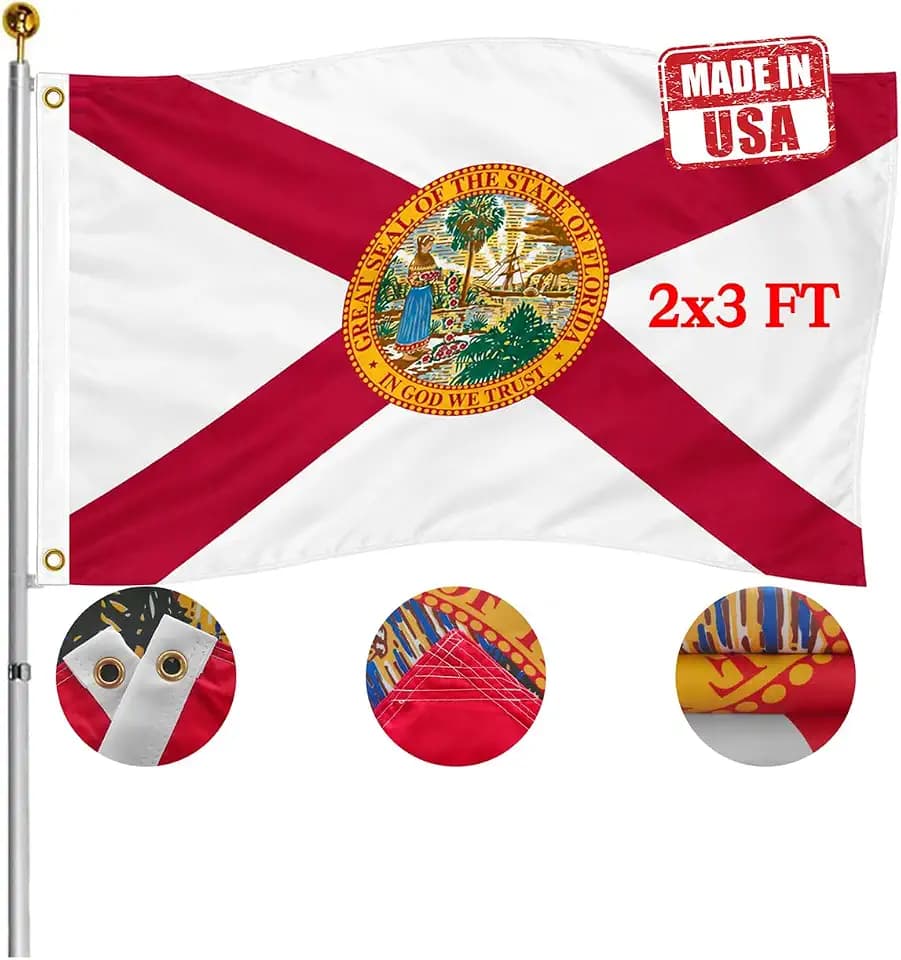 Double Sided Florida Sates Flag 2x3 FT Outdoor- 3Ply 320D Nylon Heavy Duty Florida FL Flags- Canvas Header with 2 Brass Grommets Easy to Rising