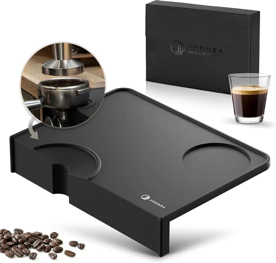 JODORA Tampermatte mit Tischkantenschutz - Tamping Matte rutschfest aus hochwertigem Silikon - Barista Zubehör mit Einkerbung für den Siebträger - Ideales Siebträger Zubehör (Silikon)