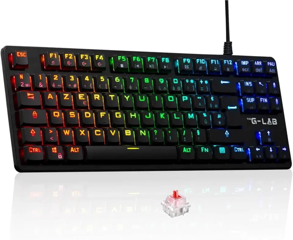 The G-Lab Keyz Platinium TKL – Mechanische Tastatur Red Switch Outemu Low Profile AZERTY – Gamer-Tastatur TKL Ultra dünn, RGB & Tasten, 100% anpassbar, Anti-Ghosting Total – PC/PS4/PS5/Xbox – Neu