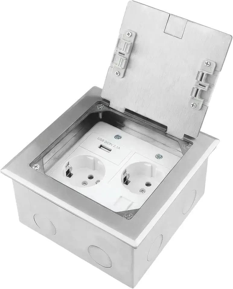 Bodensteckdose, Bodeneinbausteckdose Edelstahl, mit USB