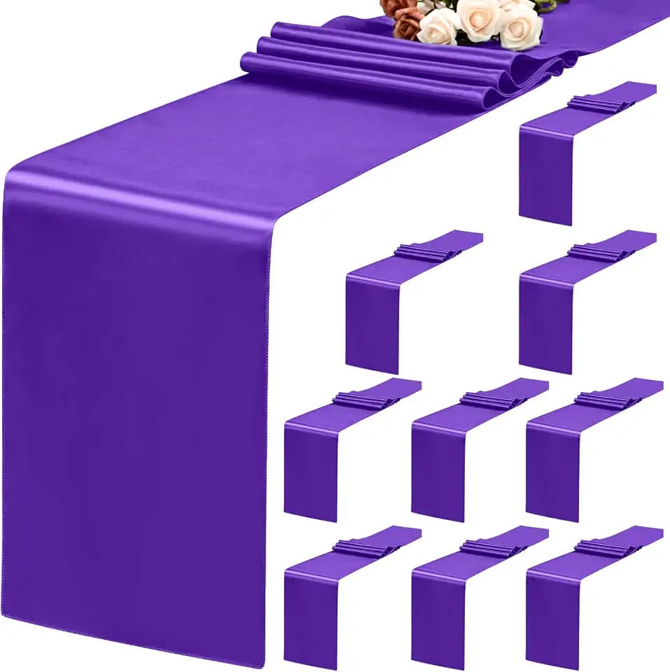 Satin-Tischläufer für rechteckige runde Tische, violette Tischläufer für Hochzeit, Geburtstag, Bankett, Verlobung, Party-Dekoration, 30,5 x 183,9 cm, 10 Stück
