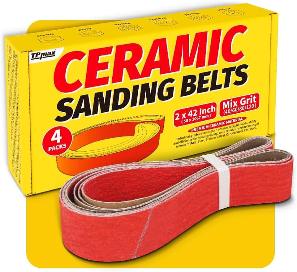 2x42 Inch Ceramic Sanding Belts (40/60/80/120 Grits) – High-Performance Sander Sharpening Belts for Knife Making, Metalworking, and Woodworking