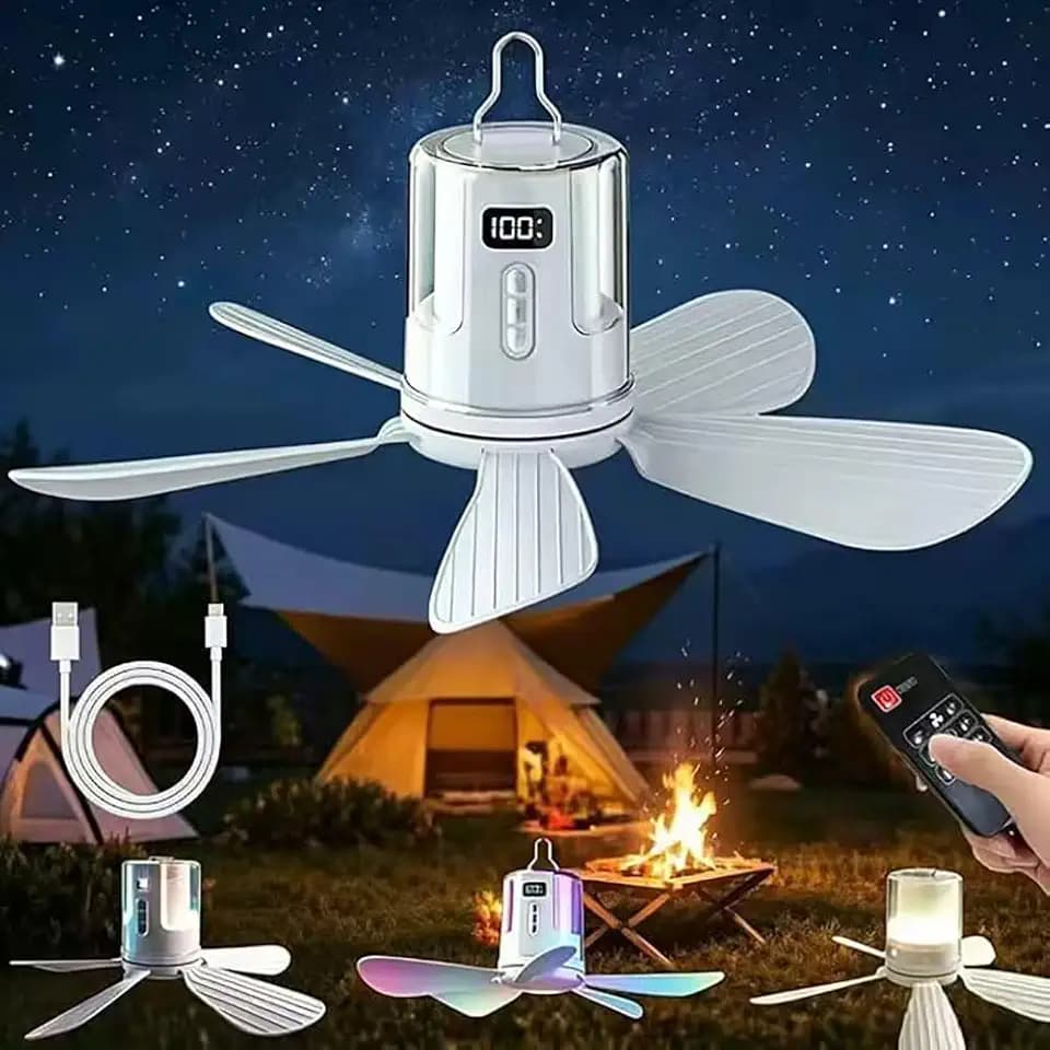 TUIBEIDAMAI Deckenventilator mit Beleuchtung Camping,Aufladbar Deckenventilator mit Licht und Fernbedienung,USB,Timer,Kleiner Deckenventilator mit Akku 10800mAh für Outdoor Außenbereich,Pavillon