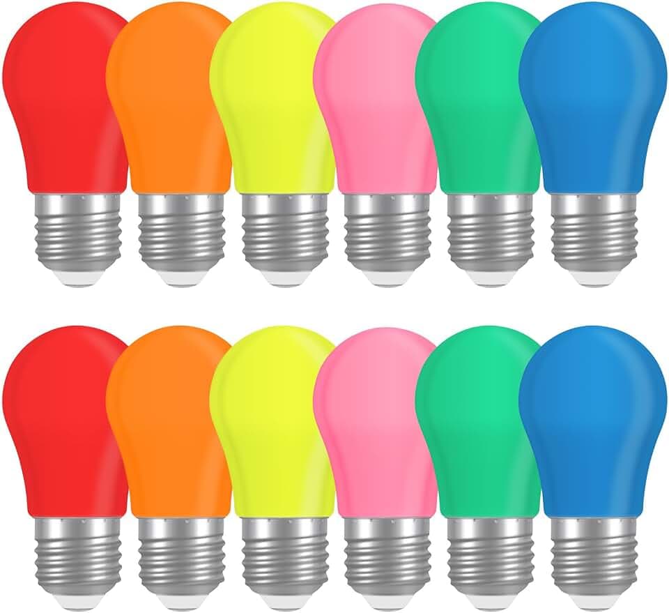 12 Stück Farbige Glühbirnen LED E27 2W, Beleuchtung Glühbirnen, LED Farbige Golf Kugel Glühbirne, Gemischte Farben Rot Grün Blau Orange Gelb Rosa, für Hochzeit Halloween Weihnachten Party Bar