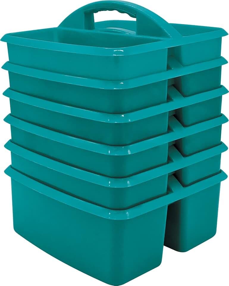 Teacher Created Resources Teal Portable Plastic Storage Caddy 6-Pack for Classrooms, Kids Room, and Office Organization, 3 Compartment