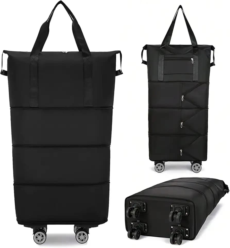 Reisetasche mit Rollen, 4 Lagen Faltbar wasserdichte Reisetasche mit großer Kapazität Erweiterbar Handgepäck mit Abnehmbar Rollen Damen Weekender Tasche Travel Handgepäck mit Nassfach für Sport Reisen