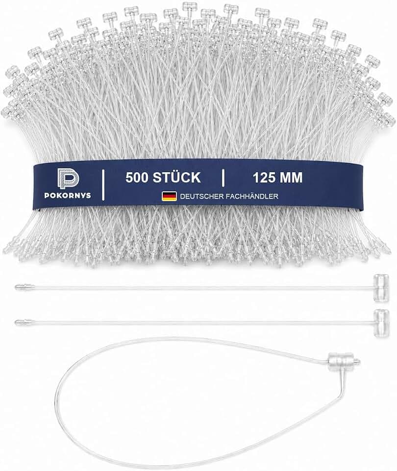 Pokornys - Sicherheitsfäden für Etiketten, transparent, 125 mm, 500 Stück – Loop Pins und Etikettenfäden aus Kunststoff für Preisschilder, Preisetiketten und Hängeetiketten