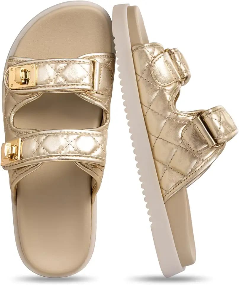 FITORY Women's Flat Sandals Classic Adjustable Double Strap for Summer