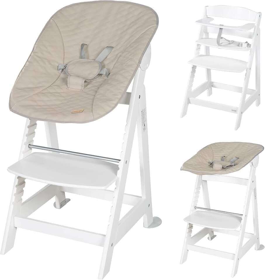 roba Born Up Treppenhochstuhl, Set 2in1, Greyish gesteppt', Hochstuhl mit Liegefunktion, ab Geburt