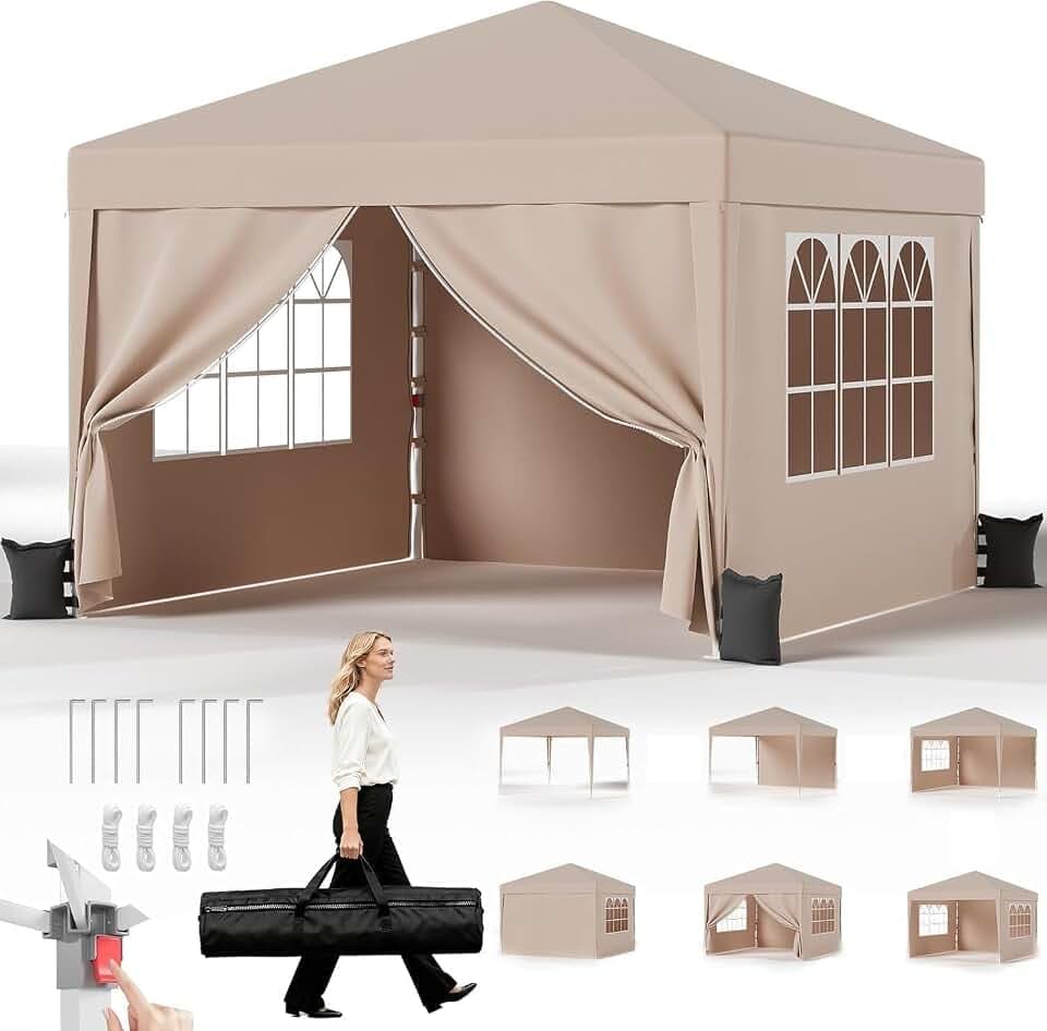 JUMMICO Pavillon, faltbar, 3 x 3 m, wasserdicht, höhenverstellbar – Beige