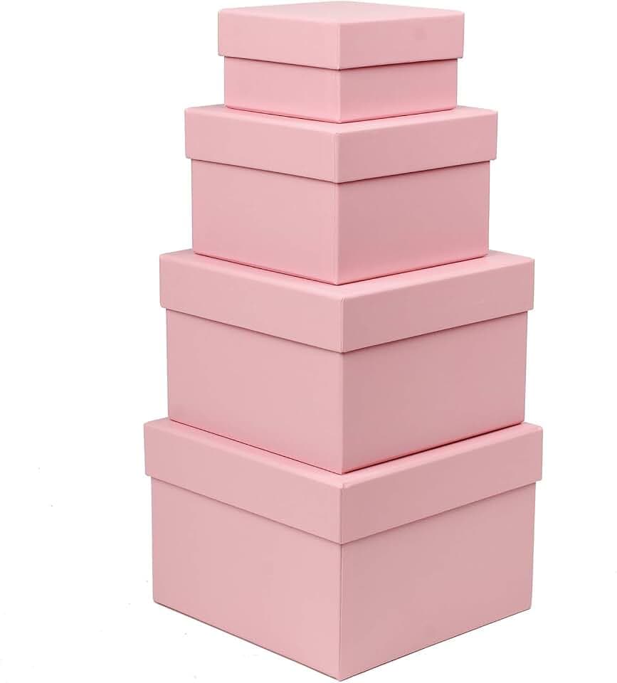 Briful Rechteckige Aufbewahrungsbox mit Deckel Geschenkbox Karton Pappschachteln Ordnungsboxen Geschenkkarton für Geschenke, Schokolade, Basteln, Spielzeug, Geschenkverpackung, 4er Set (Rosa)