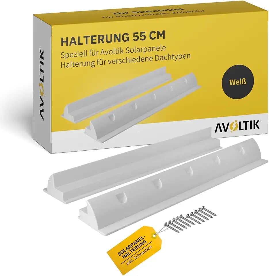 Avoltik Solarpanel Halterung Spoiler 55 cm I witterungsbeständige Solarmodul Halterung aus ABS-Kunststoff I PV Halterung inkl Schrauben I Halterung für Solarmodule in weiß I Solarpanel Montageset