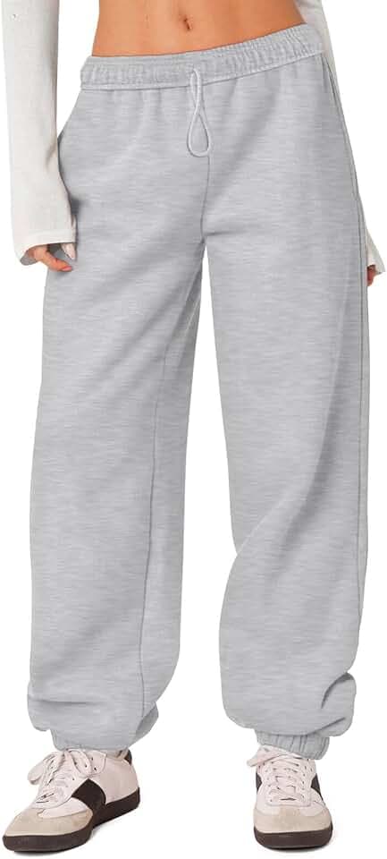 HeSaYep Women's Baggy Sweatpants High Waisted Fleece Cotton Joggers