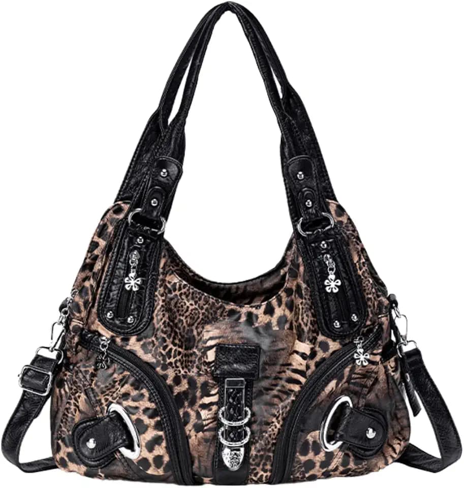 Women's Leopard Print Y2K PU Leather Large Capacity Shoulder Handbag