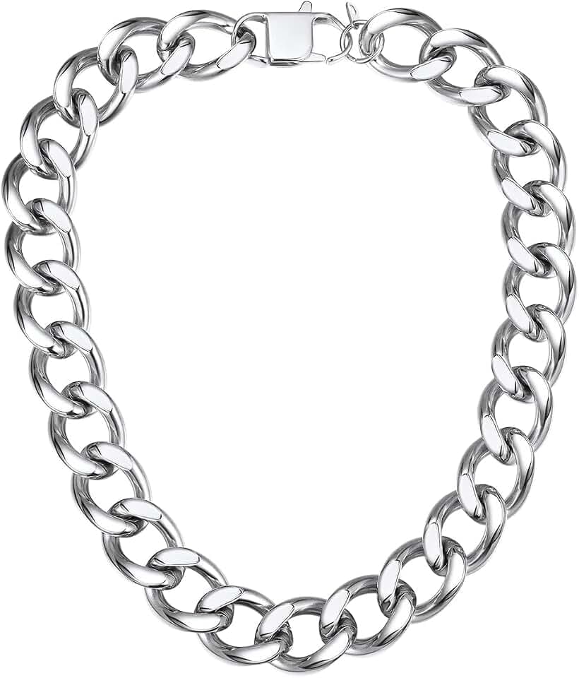 ChainsPro Cuban Link Chain for Women,Stainless Steel Chunky Necklace Silver/Gold Plated Thick Chain Choker, 12/16/20 mm Width,18" and 20" Punk Hip Hop Trendy Non Tarnish Jewelry Gifts