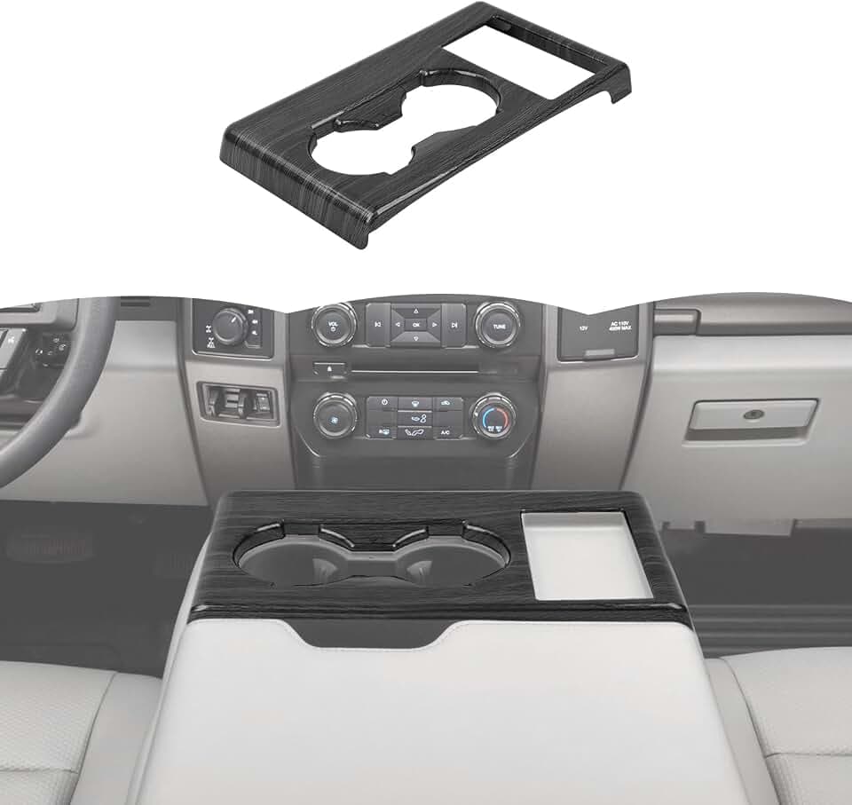 RT-TCZ Armrest Cup Holder Panel Cover Trim Center Consoles Interior Accessories for Ford F250/F350/F450/F550 2015-2020 (Black Wood Grain)