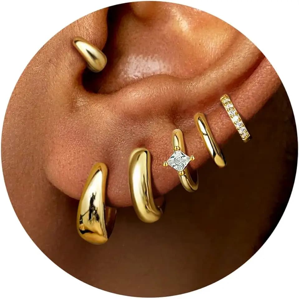 6 Pairs Gold Hoop Earrings Set for Women Trendy Chunky Huggie Dainty Earring Jewelry Small Fashion Hoop Earrings for Gifts
