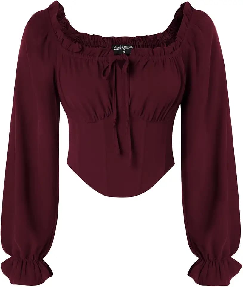 SCARLET DARKNESS Mittelalter Bluse Damen Korsett Top Langarm Piratenbluse