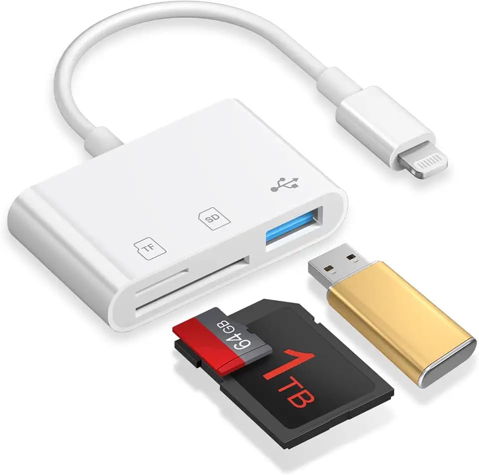 SD Card Reader for iPhone 14/13/12/11, 3-in-1 Lightning to SD Card Reader