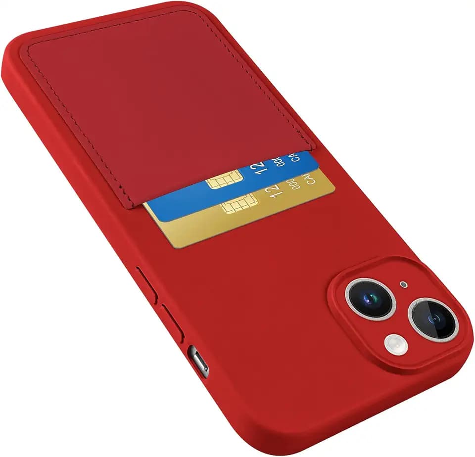 Designed for iPhone 15 Case with Card Holder Red