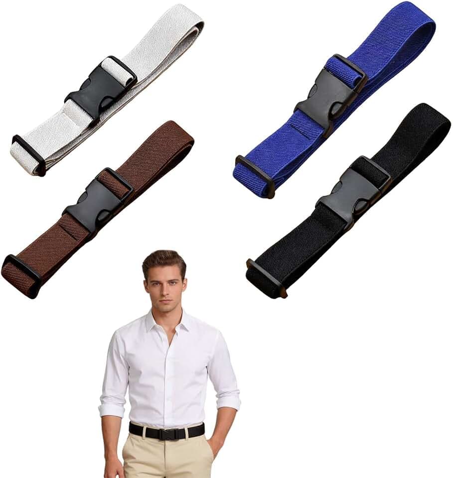 4er Set Elastische Gürtel – Verstellbare Gürtel mit Kunststoff-Schnalle für Männer und Frauen, in Blau, Schwarz, Braun und Grau