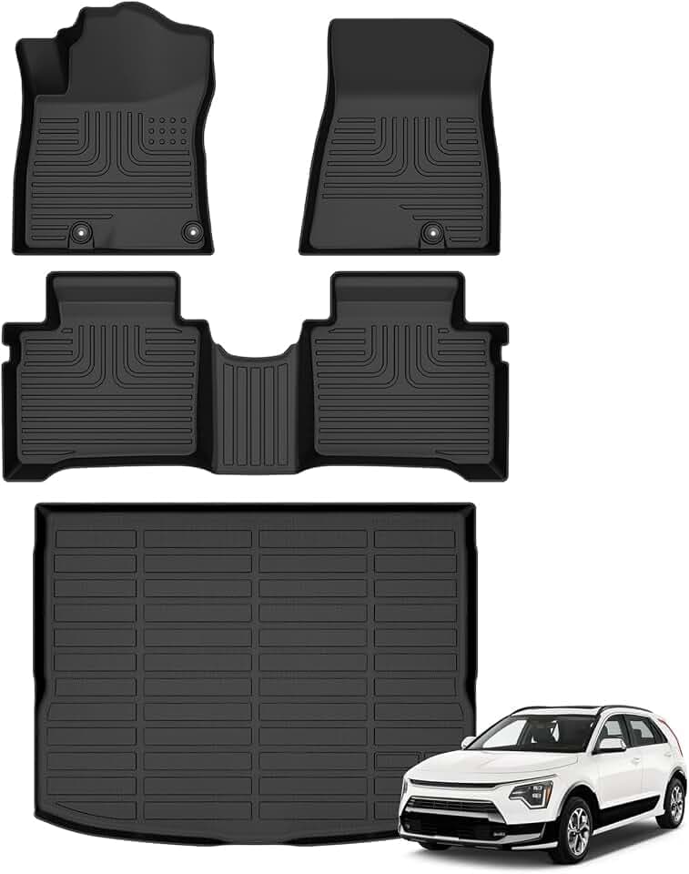 Floor Mats & Cargo Liner for Kia NIRO & NIRO Hybrid 2023 2024 2025 2026 (Not for EV & PHEV) All Weather Automotive TPE Liners Set Anti-Slip Waterproof Floor Liners Accessories
