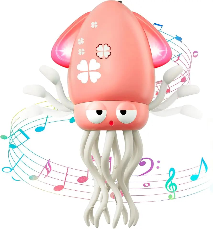 WAVISA Dancing Squid Toy, Dancing Octopus Crawling Toys with Music & Lights