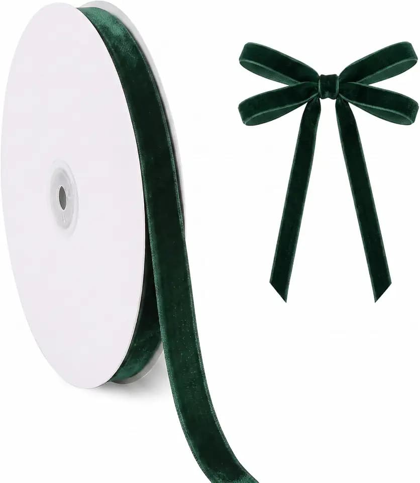 TONIFUL 25yd Velvet Ribbons Dark Green 5/8 Inch for Christmas Gift Wrapping