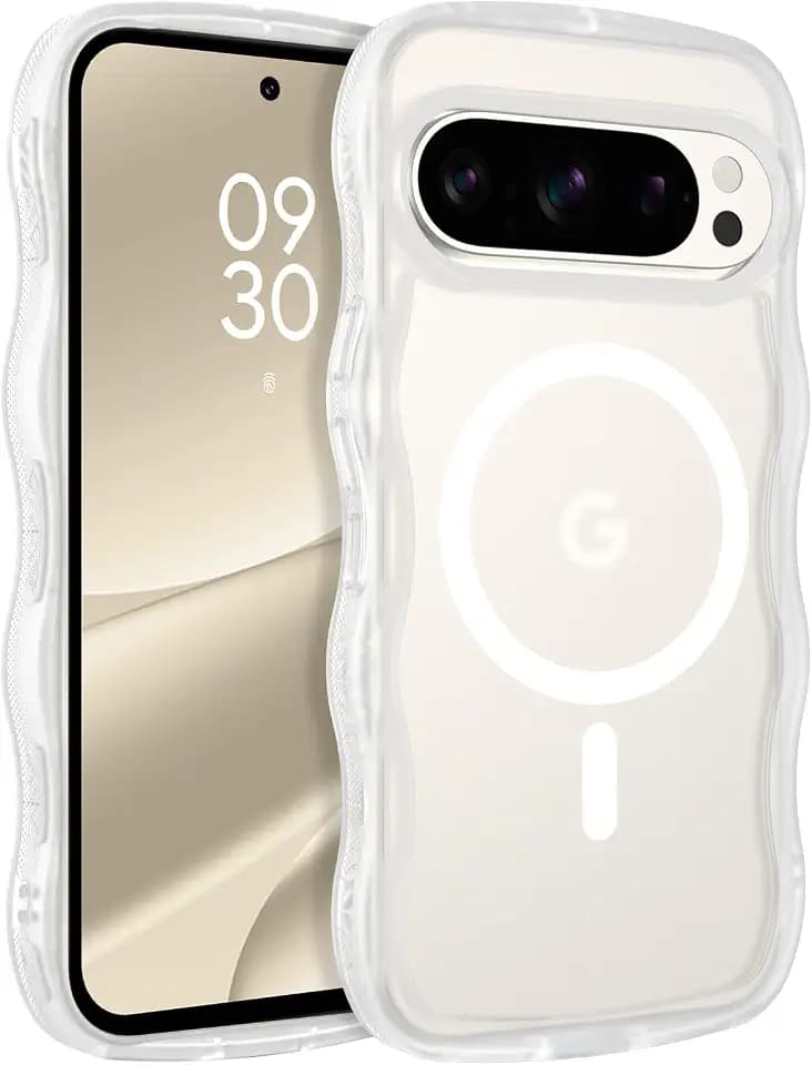 BENTOBEN Magnetic for Google Pixel 10 Pro Case Cute, Curly Wavy Pixel 10Pro Case [Compatible with MagSafe] Anti-Slip Bumper Matte Slim Women Girls Boys Phone Cover for Google 10Pro 6.3", Clear White