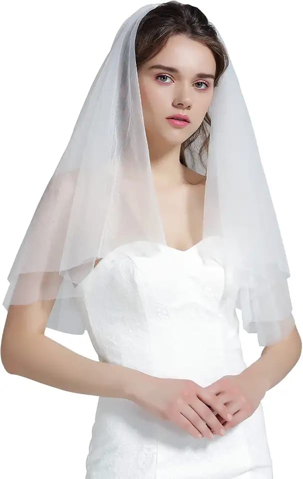 BEAUTELICATE Schleier Braut Brautschleier Hochzeit Softtüll Weiß Ivory Lang Kurz Kurbelkante Mit Metall Kamm 2 Schicht V26