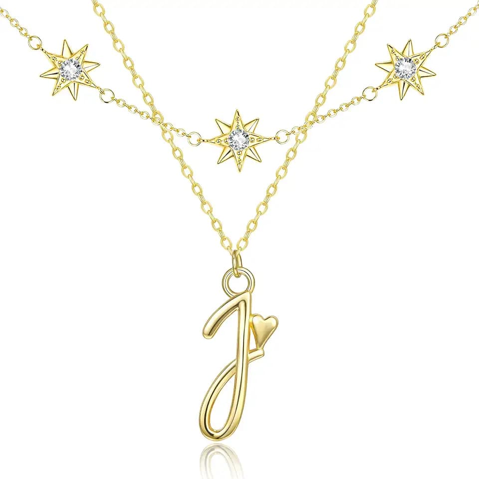 14K Gold A-Z Initial Lette Necklace Star Choker Women Necklace