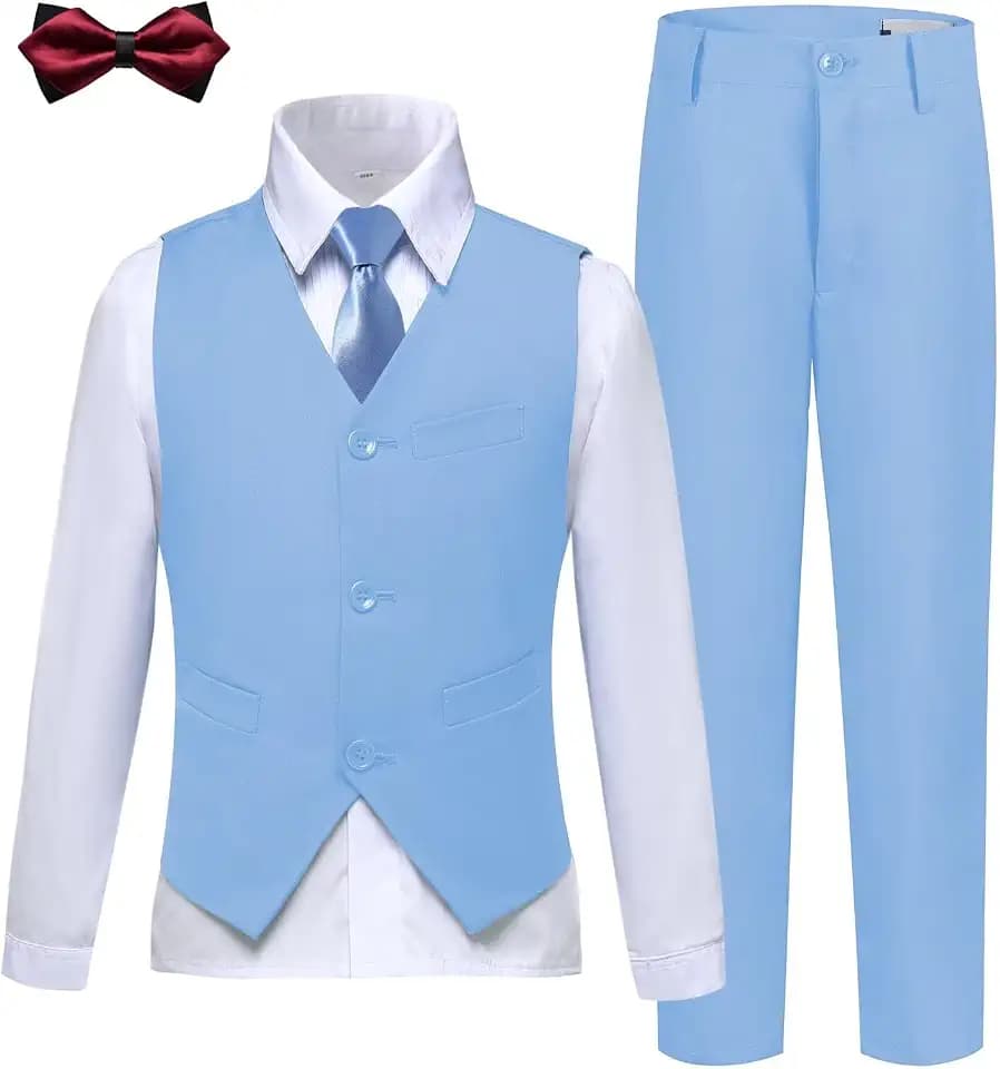 Boys' 5 Piece Formal Suit Kids Dress Tuxedo Vest Pants Suits for Boy 2-20Y