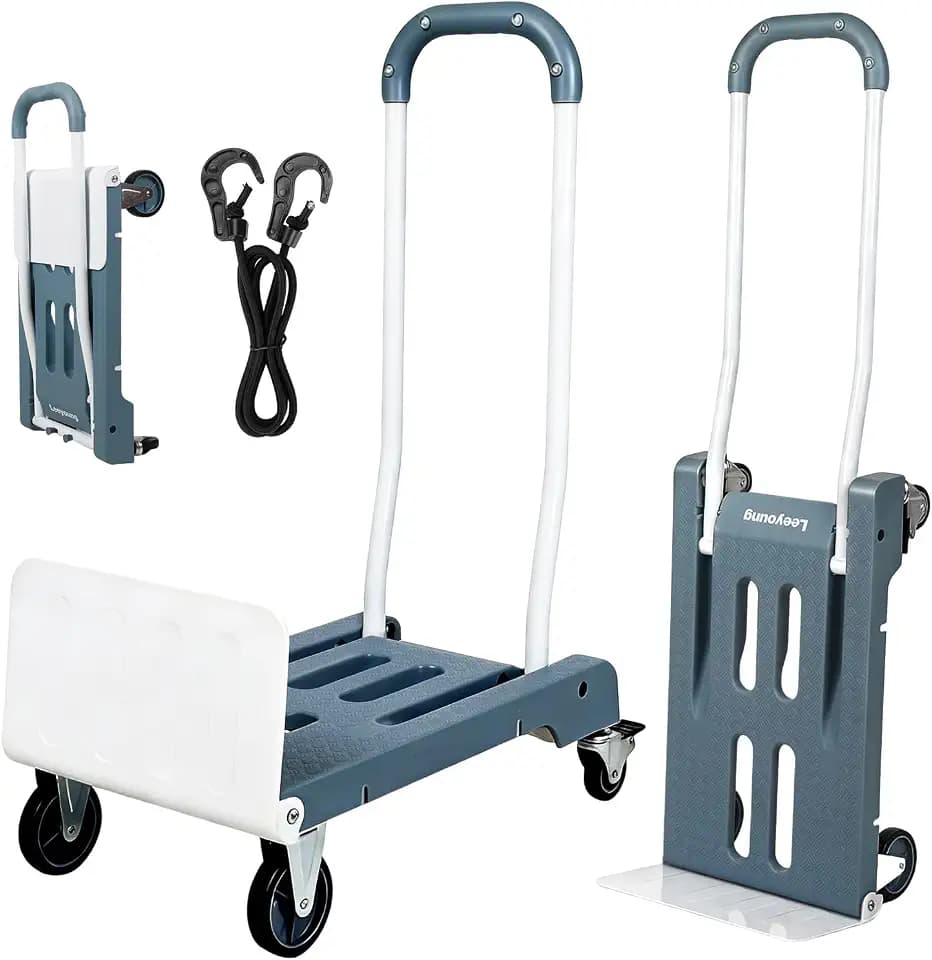 2-in-1 Folding Hand Truck Dolly Cart,Convertible Hand Truck with Flat Platform,Quiet TPR Wheels,Lightweight 12.5 lb,264 lb Flat/176 lb Upright Capacity,Compact Cart for Moving,Boxes & Luggage (Blue)