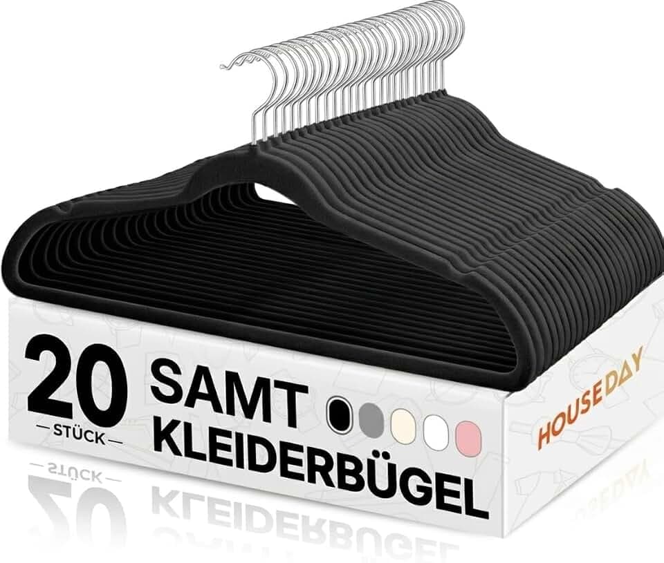 HOUSE DAY Kleiderbügel Samt 20 Stück, Kleiderbügel Platzsparend, Schwarz