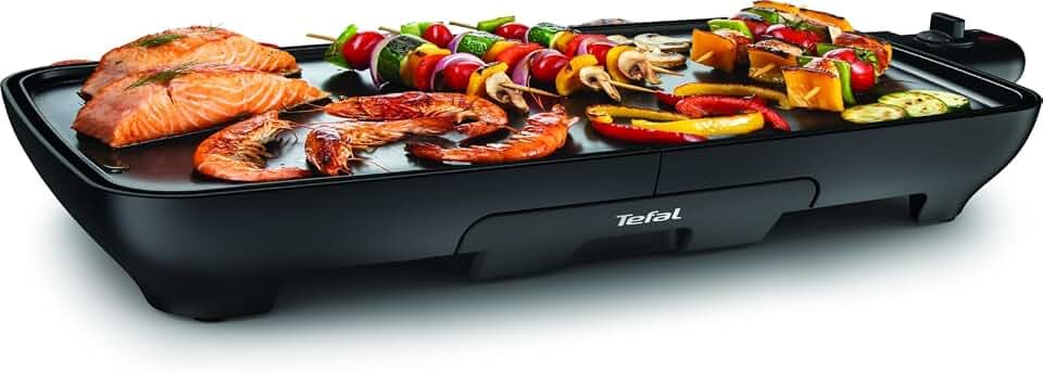 Tefal Malaga Plancha, Elektrischer Tischgrill, 2000 W, extra große Grillfläche, stufenlos regelbarer Thermostat, Antihaftbeschichtung, Thermo-Spot, Fettablaufrinne, für 6–8 Personen, Schwarz, CB501812