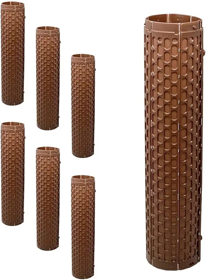 15" Tree Trunk Protectors, Stackable Spiral Tree Guards, Adjustable Width Bark Protection from Weed Eaters, Deer & Rodents, Tall Sapling & Vineyard Vine Protectors, Durable Plastic (12, Brown)