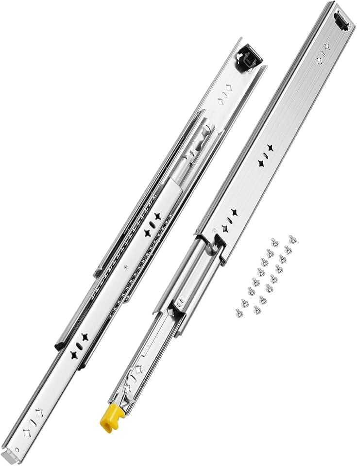 VEVOR Schubladenführung mit Vollauszug, 1 Paar, abschließbare Teleskopschienen, 500 mm, Schubladenschiene Tragkraft 113,4 kg, seitlich montierte Gleitschiene mit Kugellager und Verriegelung