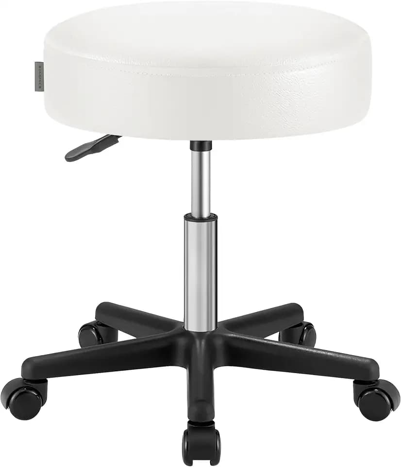 SONGMICS Round Rolling Stool with Wheels, 300LBS Swivel Stools Chair