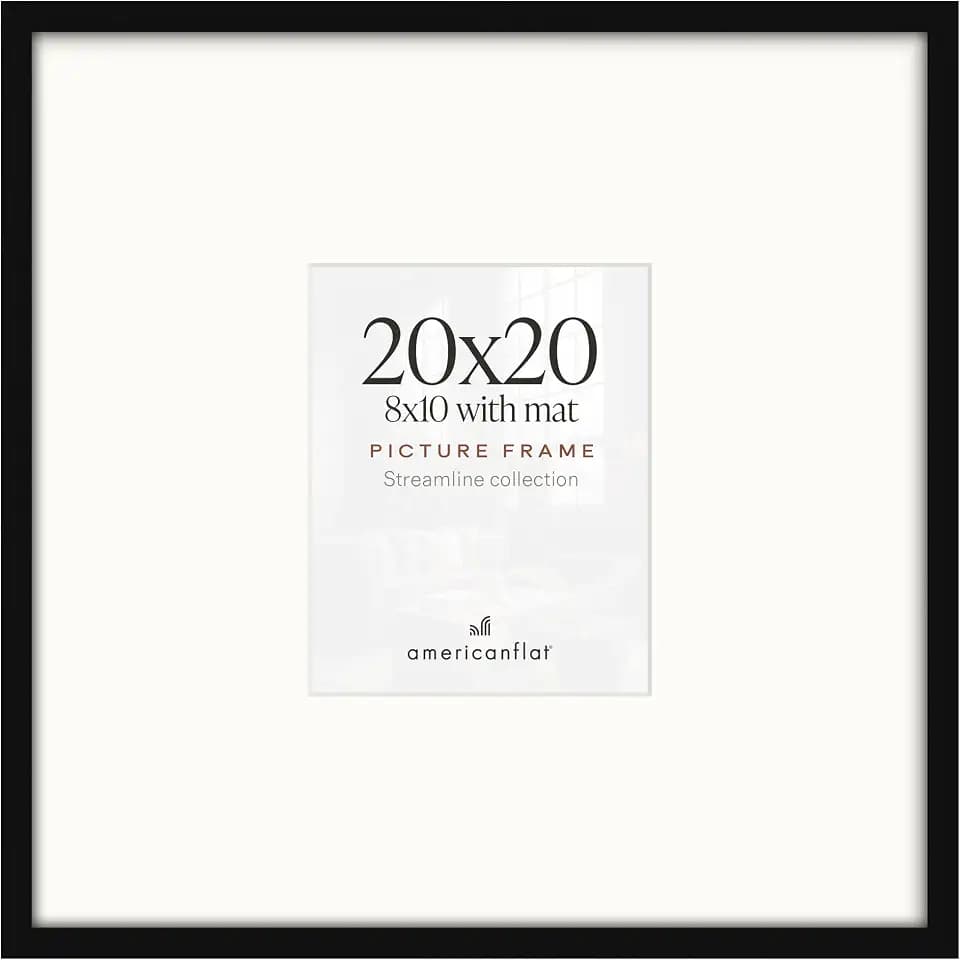 Americanflat 20x20 Poster Frame - Matted to 8x10 - Slim Molding - Black