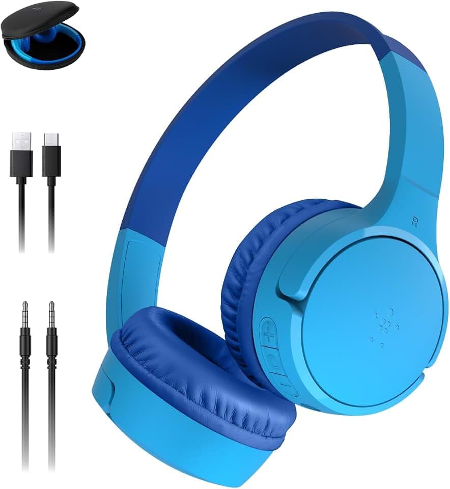 Belkin SoundForm Mini Bluetooth Kids Headphones with Case, 30H Battery Life