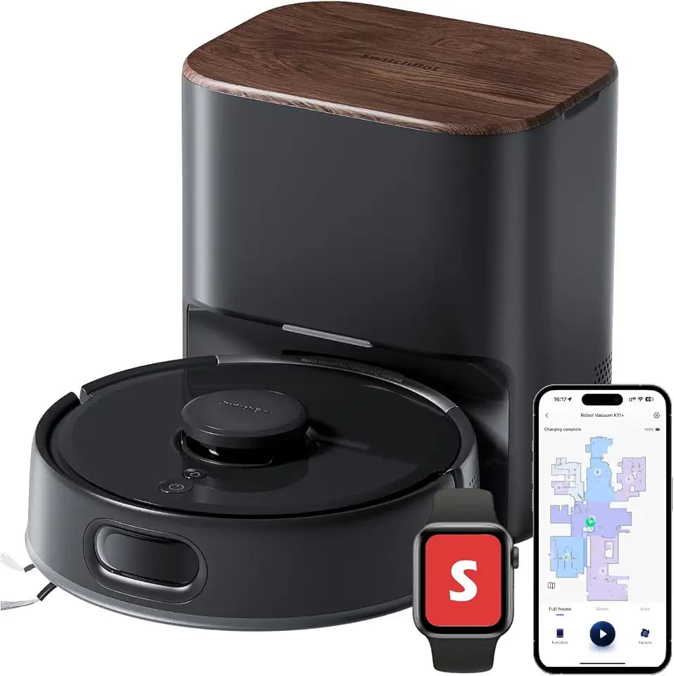 SwitchBot K11+ Saugerroboter mit Mopp, 6000Pa Saugkraft, 90 Tage Staubauffang, Selbstentleerung, LDS Smarte Kartierung, schlankes 3,6" Design, kompatibel mit Apple Home, Alexa, Google Home und Matter