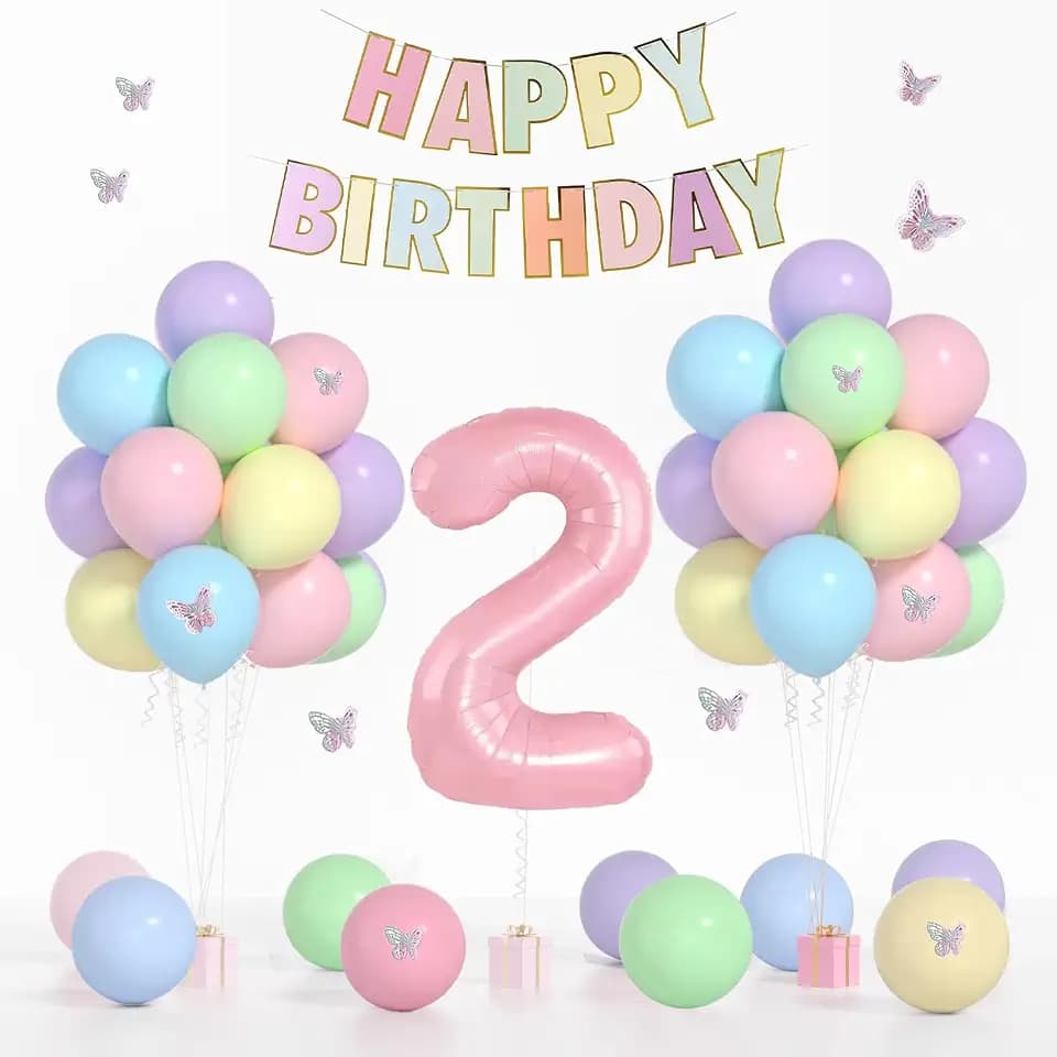 Yumiche 2nd Birthday Decorations for Girl, Pastel Second Birthday Party Set