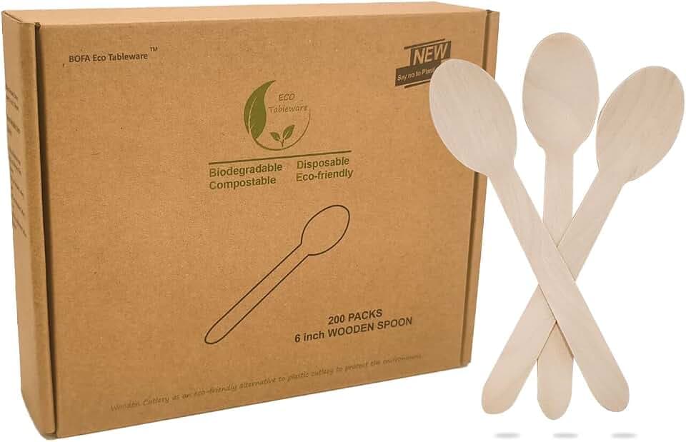 Länge Löffel aus Holz Einwegbesteck - 16 cm, 200 Stück Esslöffel Löffel für Kuchen Dessert Geburtstage BBQ Picknick Party