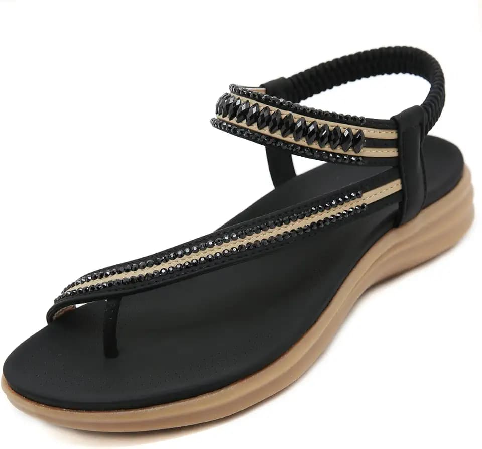 Flache Sandalen Damen Sommer mit Weich Fußbett, Gr.35-45