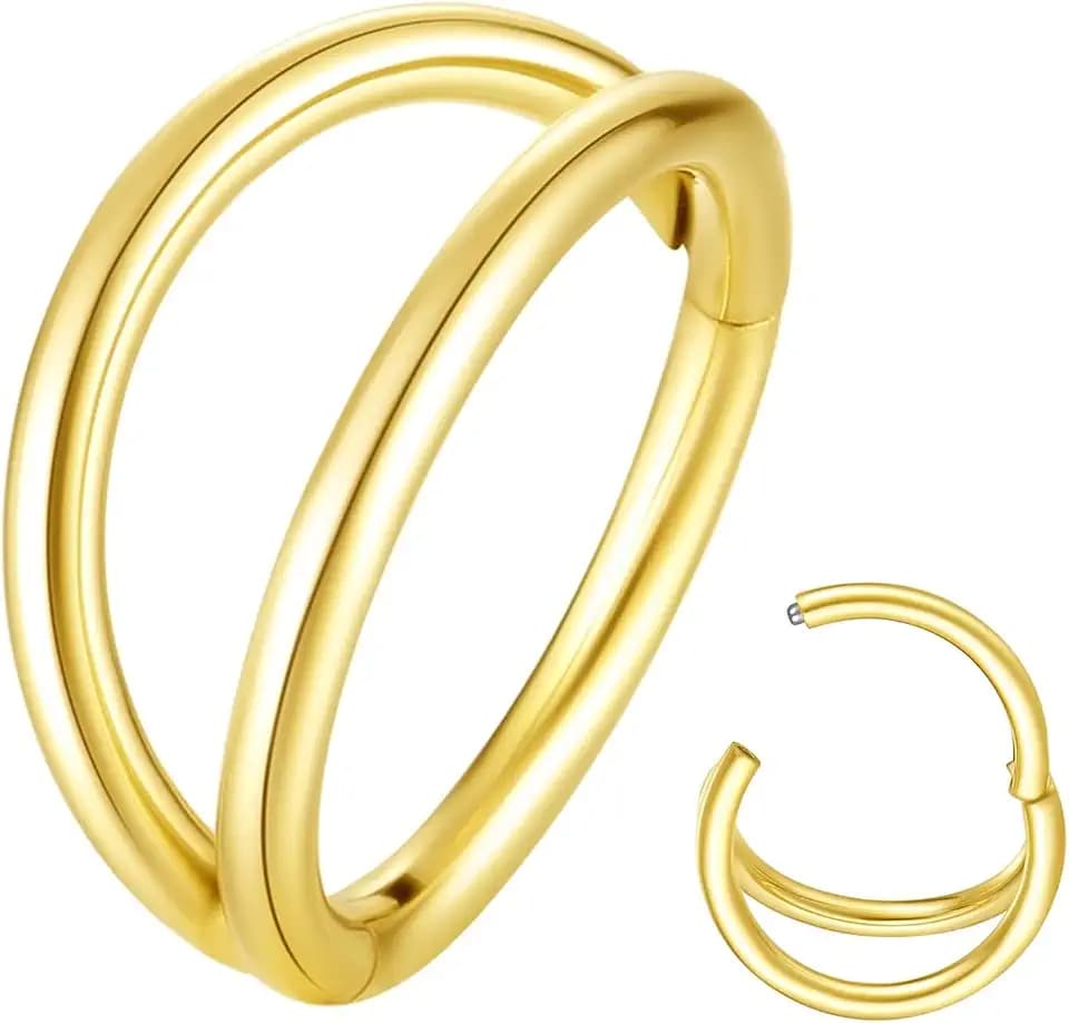 ORANGELOVE Double Hoop Nose Ring 18G 16G 316L Surgical Steel Cartilage Earring Septum Jewelry Seamless Hinged Clicker Segment Ring Conch Daith Tragus Helix Rook Piercing Earring Lip Ring