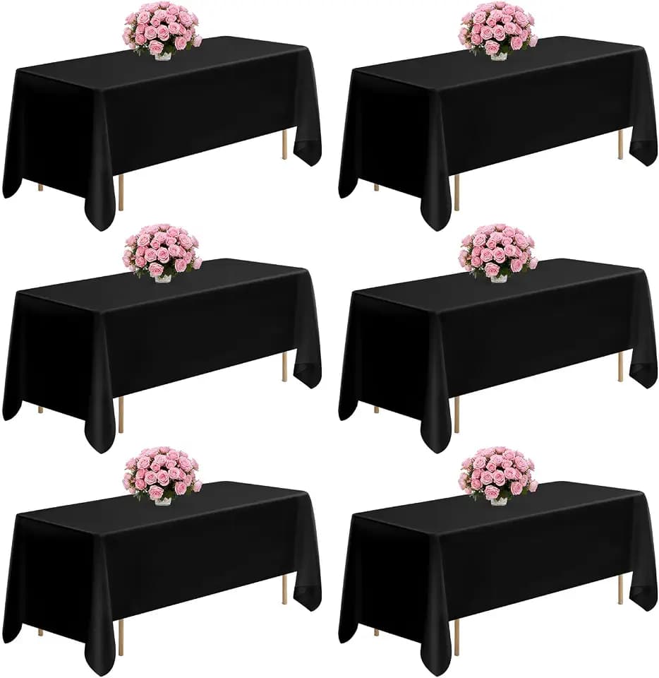 VEVOR Black Tablecloths for Rectangle Tables, 6 Pack, 70 x 120 Inches, Reusable and Machine Washable Table Clothes, Wrinkle-Resistant Polyester Fabric Table Covers for Wedding, Party, Banquet
